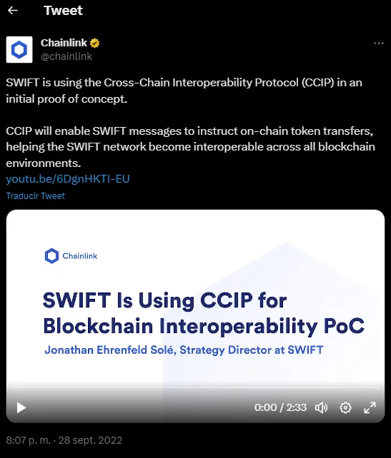 chainlink y SWIFT Twitter